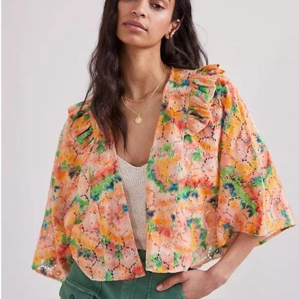 Anthropologie cropped colorful lace jacket/jumper